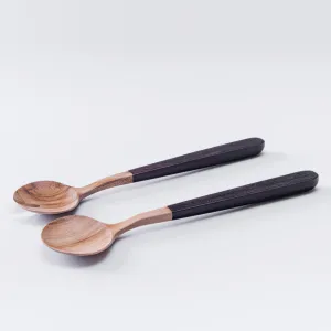 Teak tulip two-tone salad servers