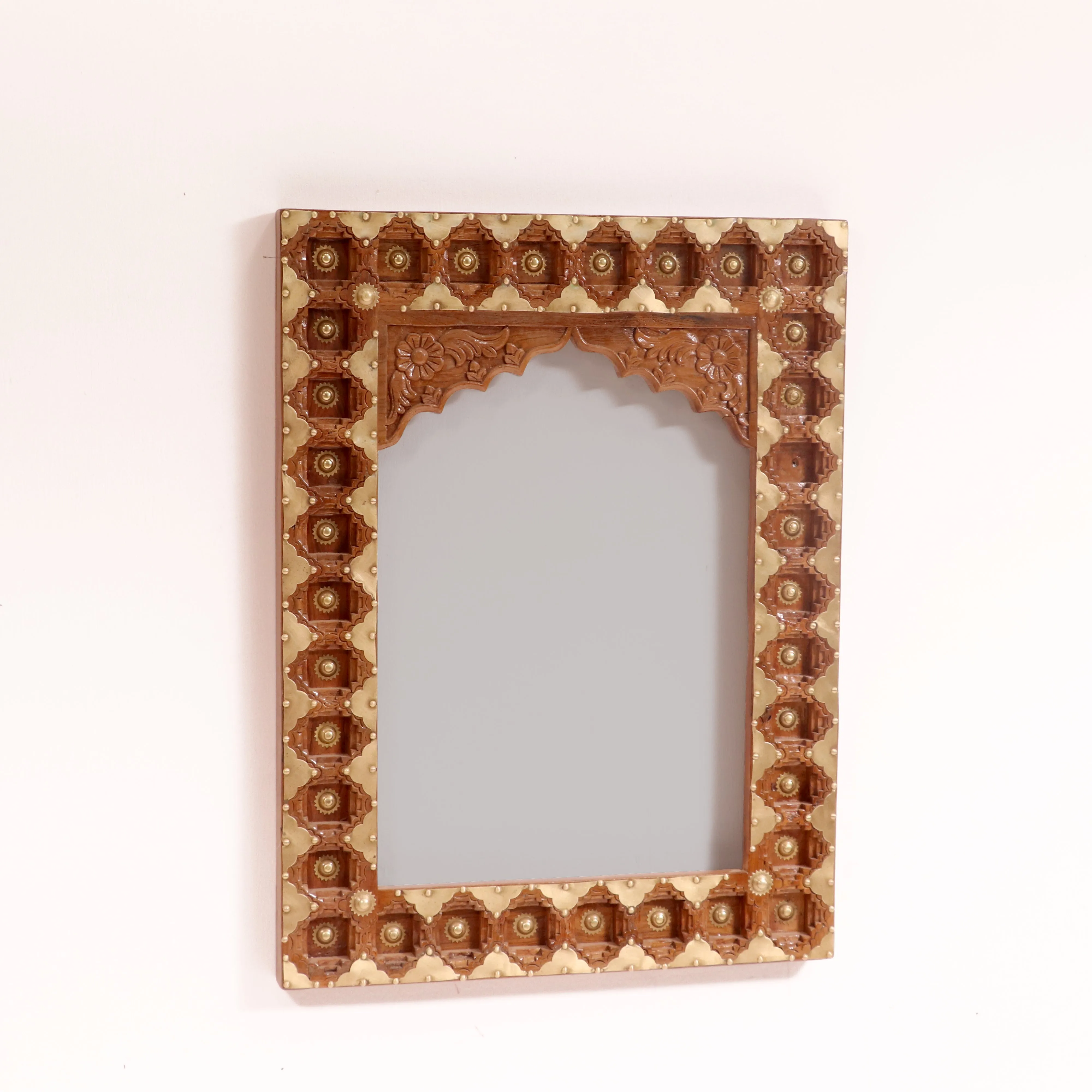 Teak wood brass work traditional Mirror