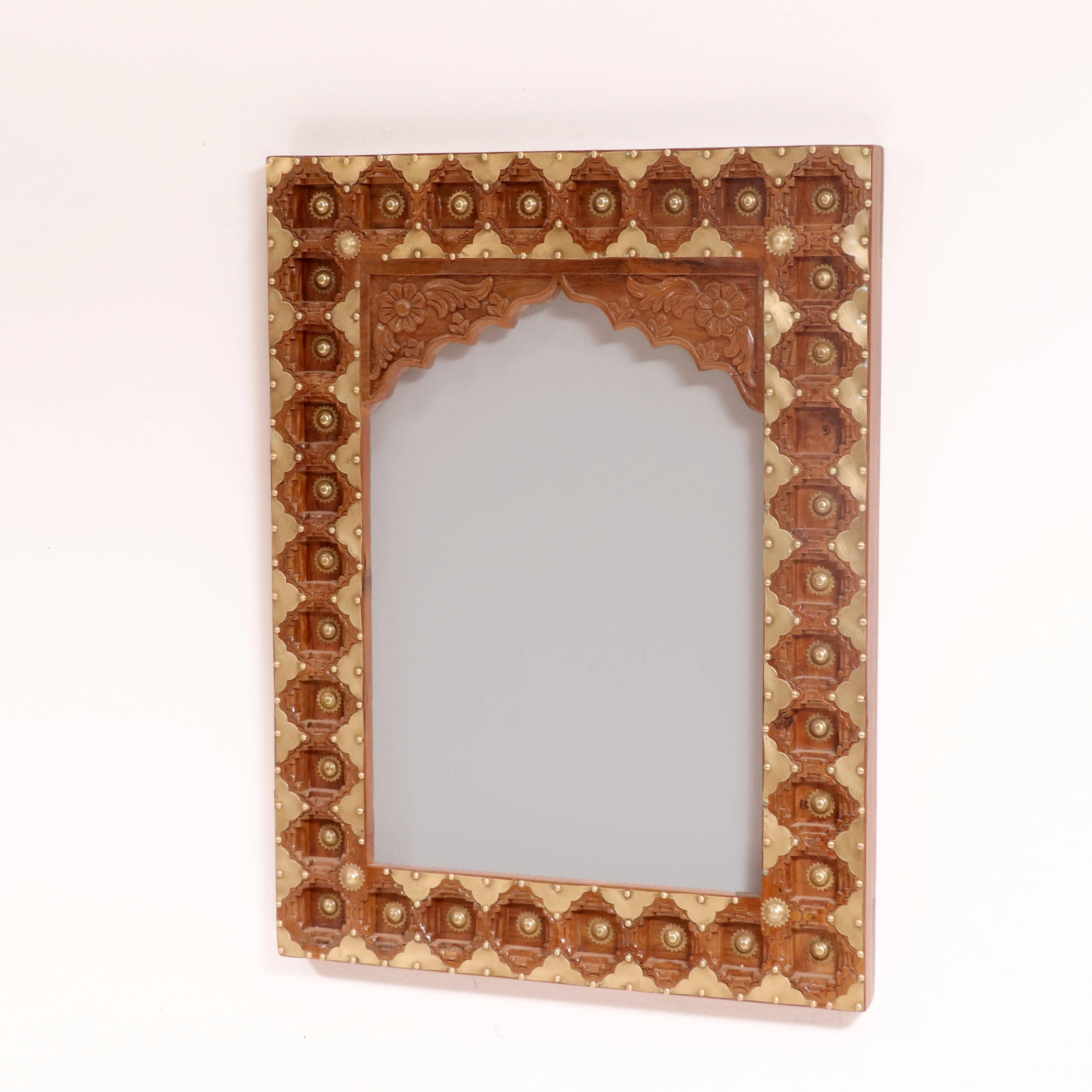 Teak wood brass work traditional Mirror