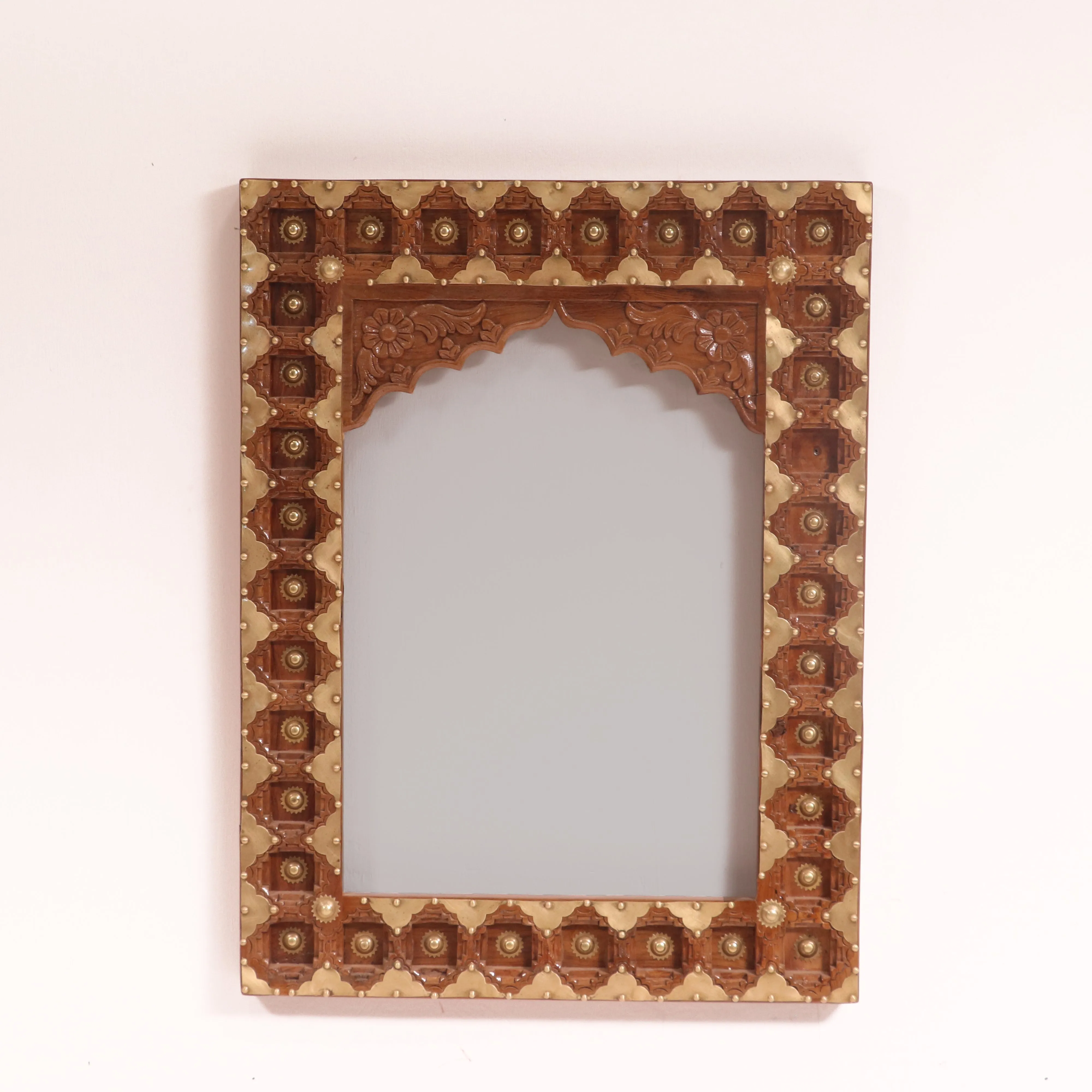 Teak wood brass work traditional Mirror