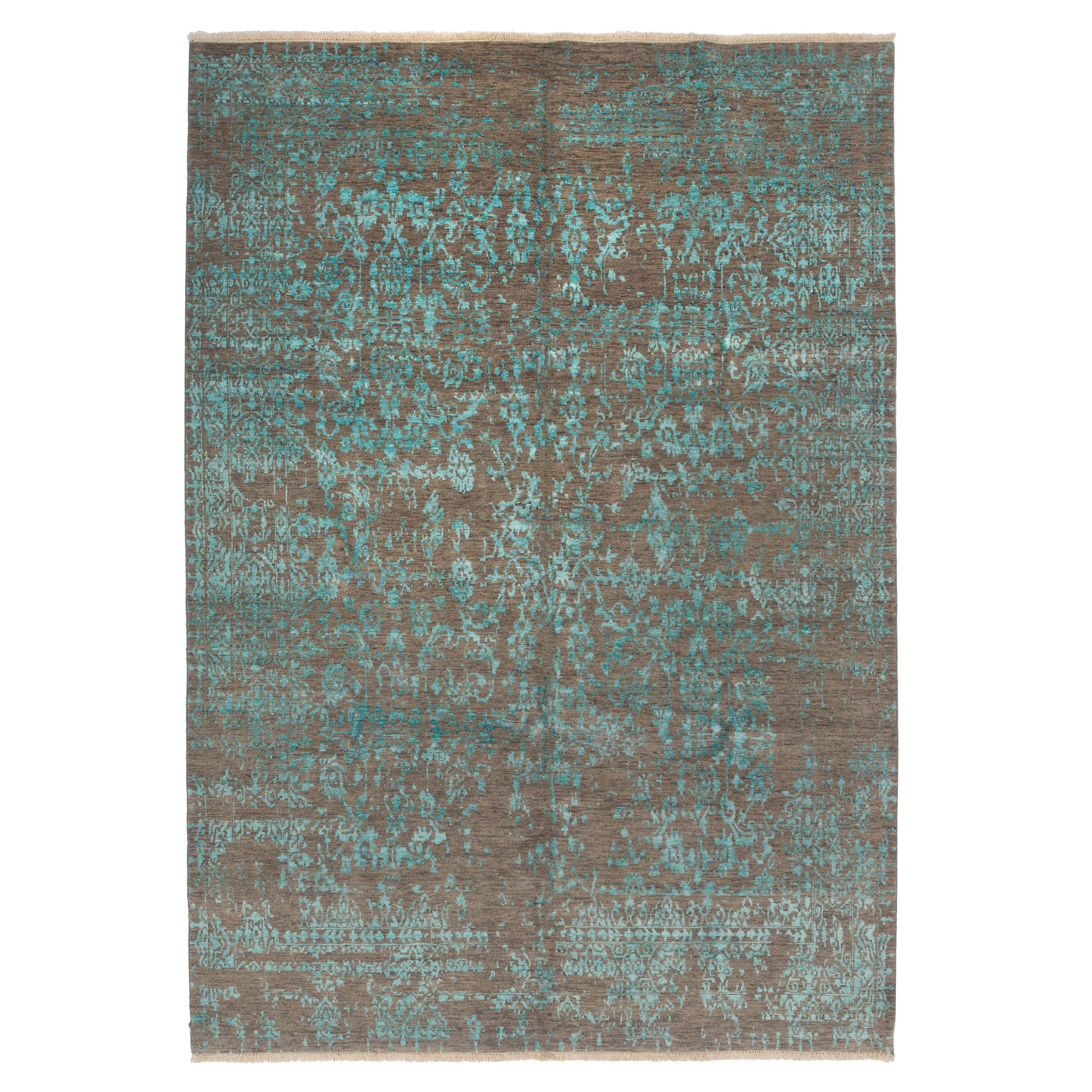 Teal & Grey Modern Wool Rug - 7'10" x 10'6"