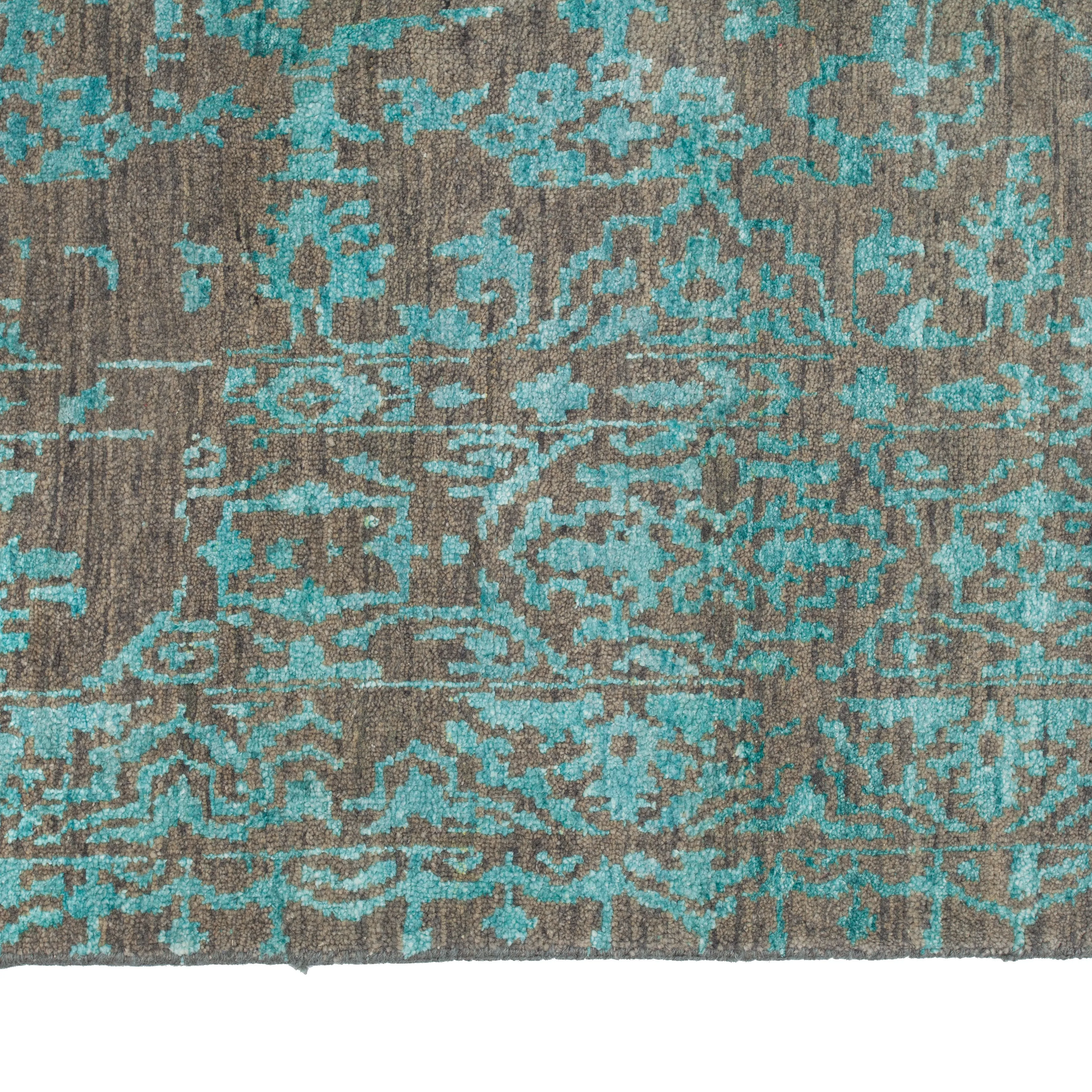 Teal & Grey Modern Wool Rug - 7'10" x 10'6"