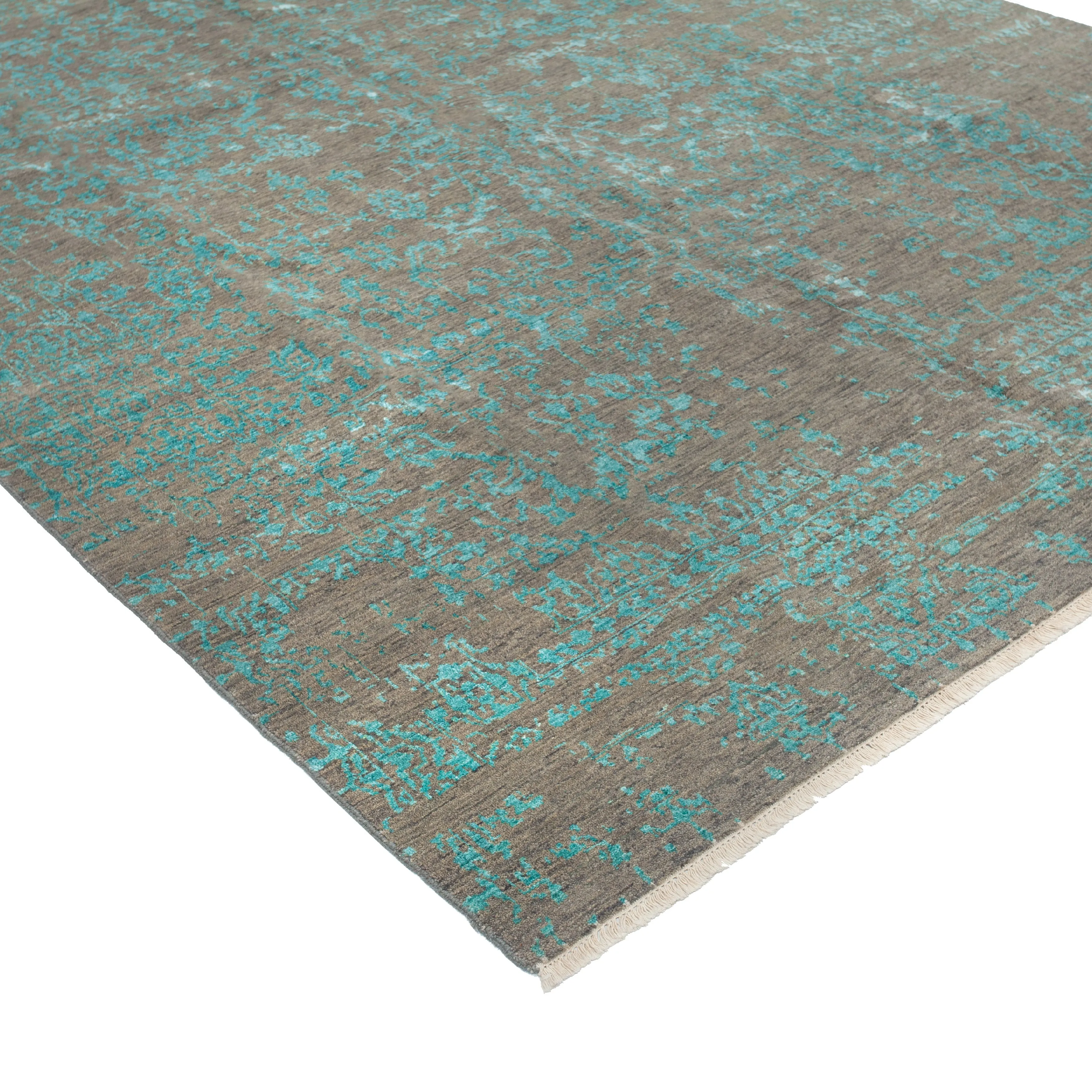 Teal & Grey Modern Wool Rug - 7'10" x 10'6"