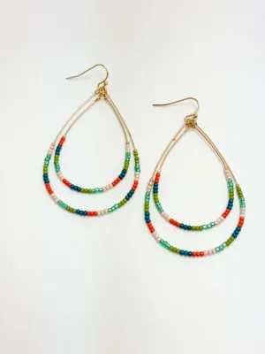 Teal & Orange Beaded Teardrop Earrings