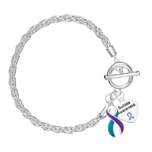 Teal & Purple Ribbon Suicide Awareness Charm Bracelets