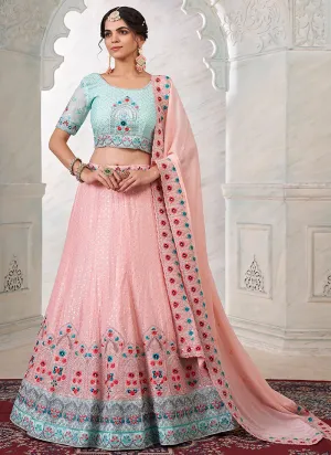 Teal And Pink Sequence Embroidery Wedding Lehenga Choli