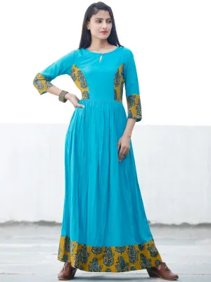 TEAL APPEAL - Hand Block Printed Long Cotton Dress - D347F1816