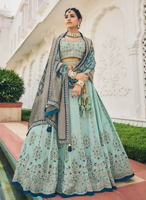 Teal Blue Multi Embroidery Festive Lehenga Choli