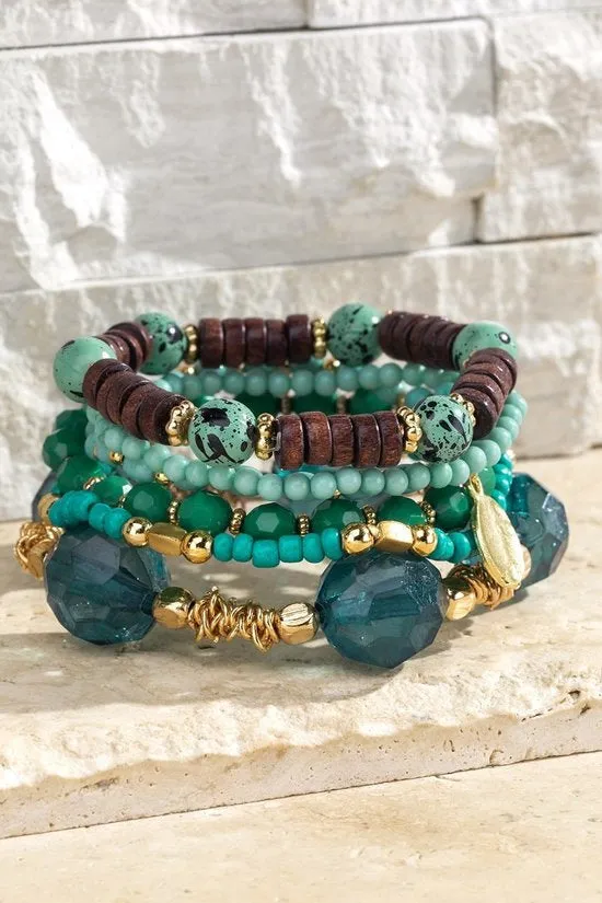 Teal Blue Multi Strand Beaded Bracelet