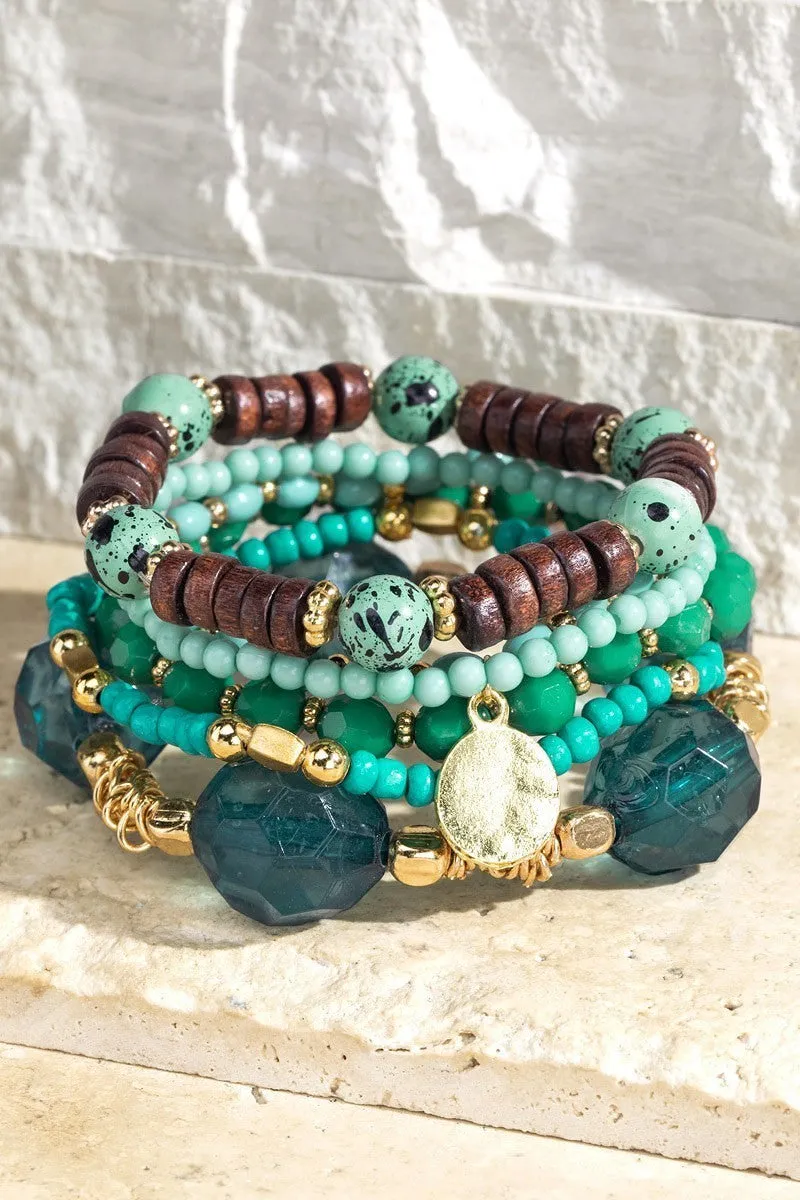 Teal Blue Multi Strand Beaded Bracelet