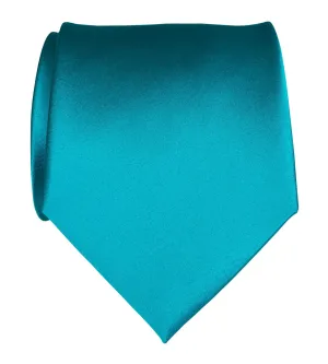 Teal Blue Necktie. Light Blue Solid Color Satin Finish Tie, No Print