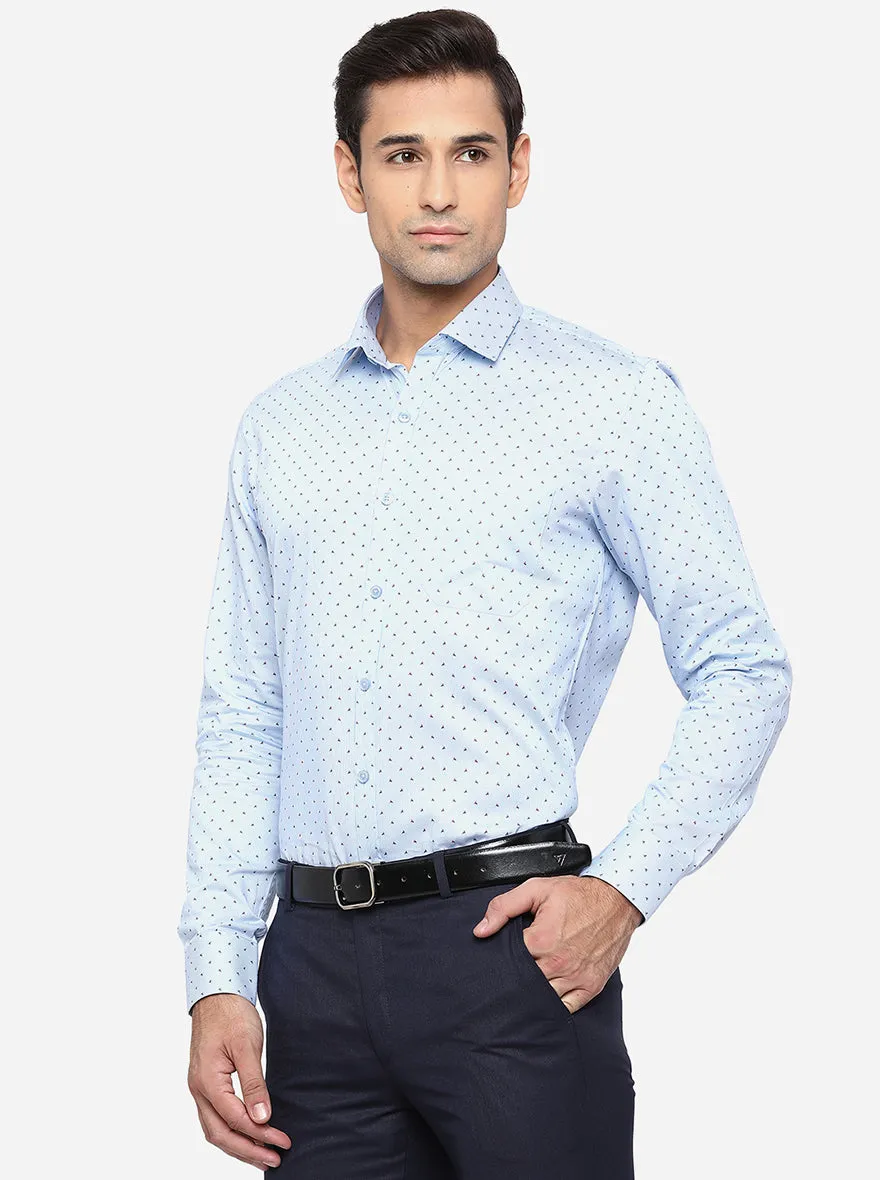 Teal Blue Printed Slim Fit Formal Shirt | JadeBlue