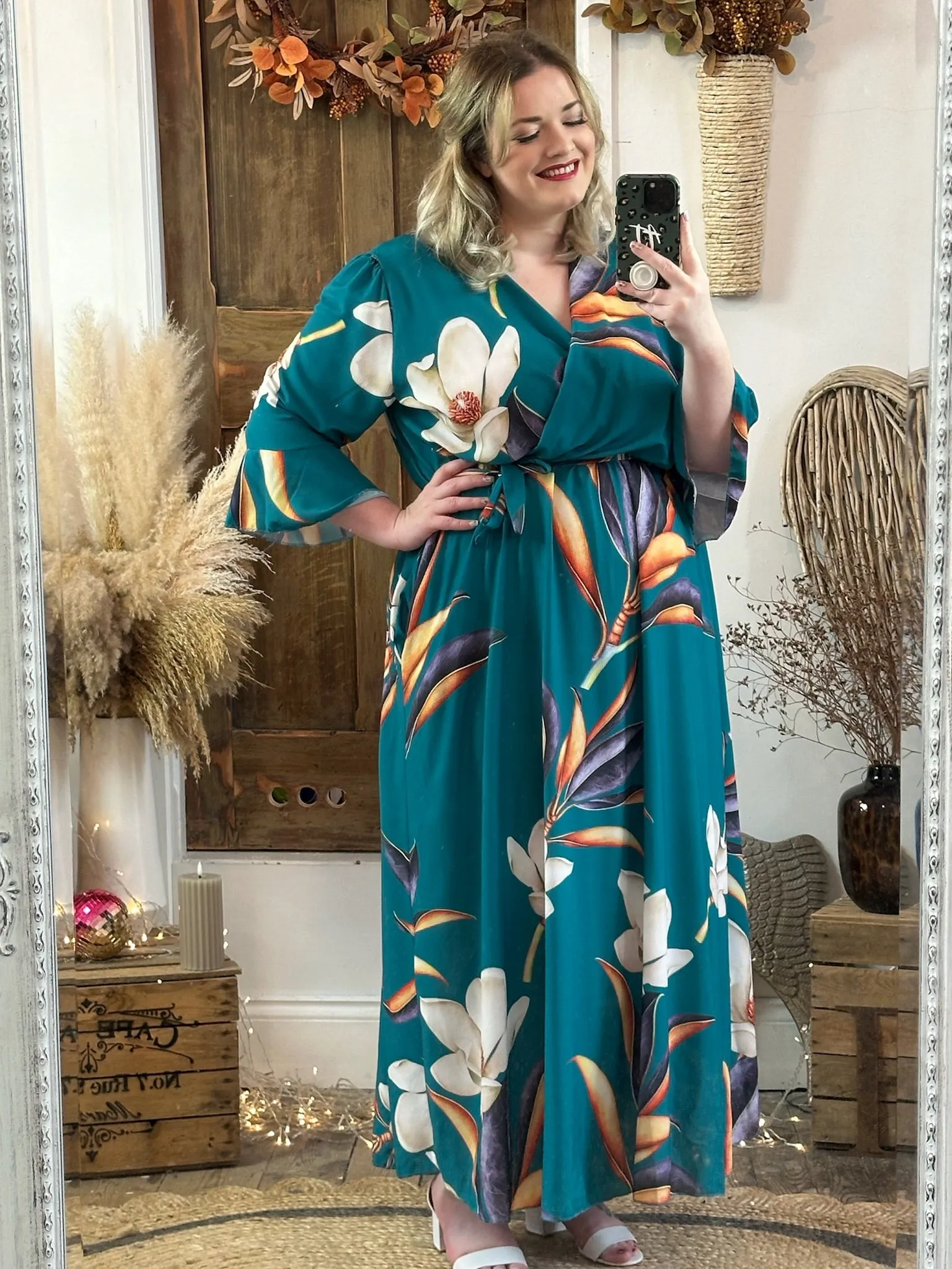 Teal Bold Floral Thea Dress