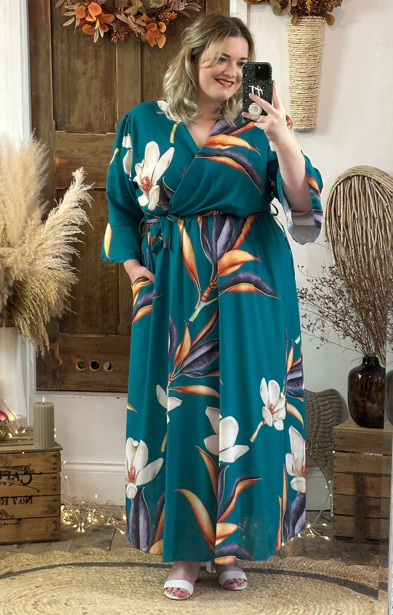 Teal Bold Floral Thea Dress