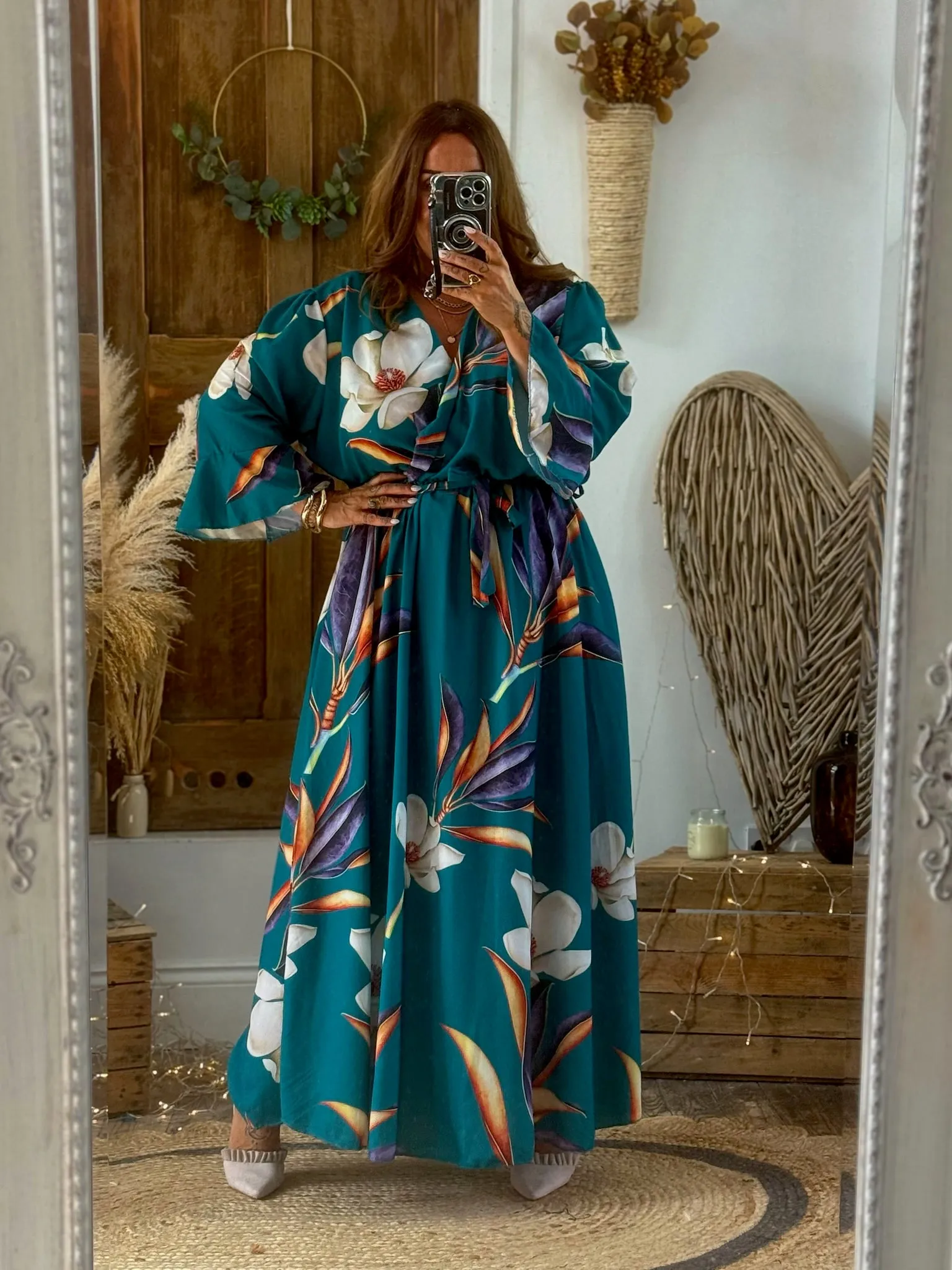 Teal Bold Floral Thea Dress