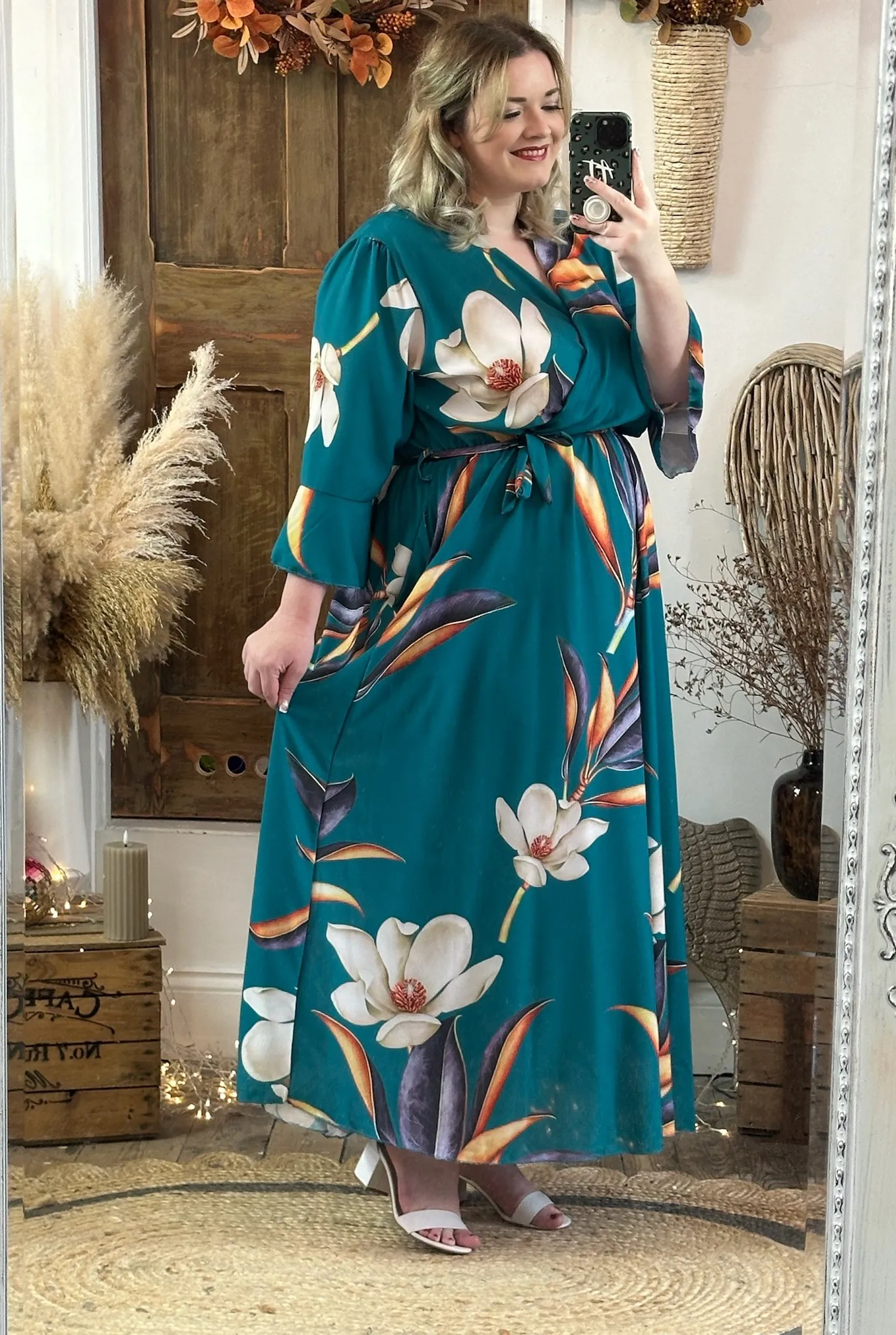 Teal Bold Floral Thea Dress