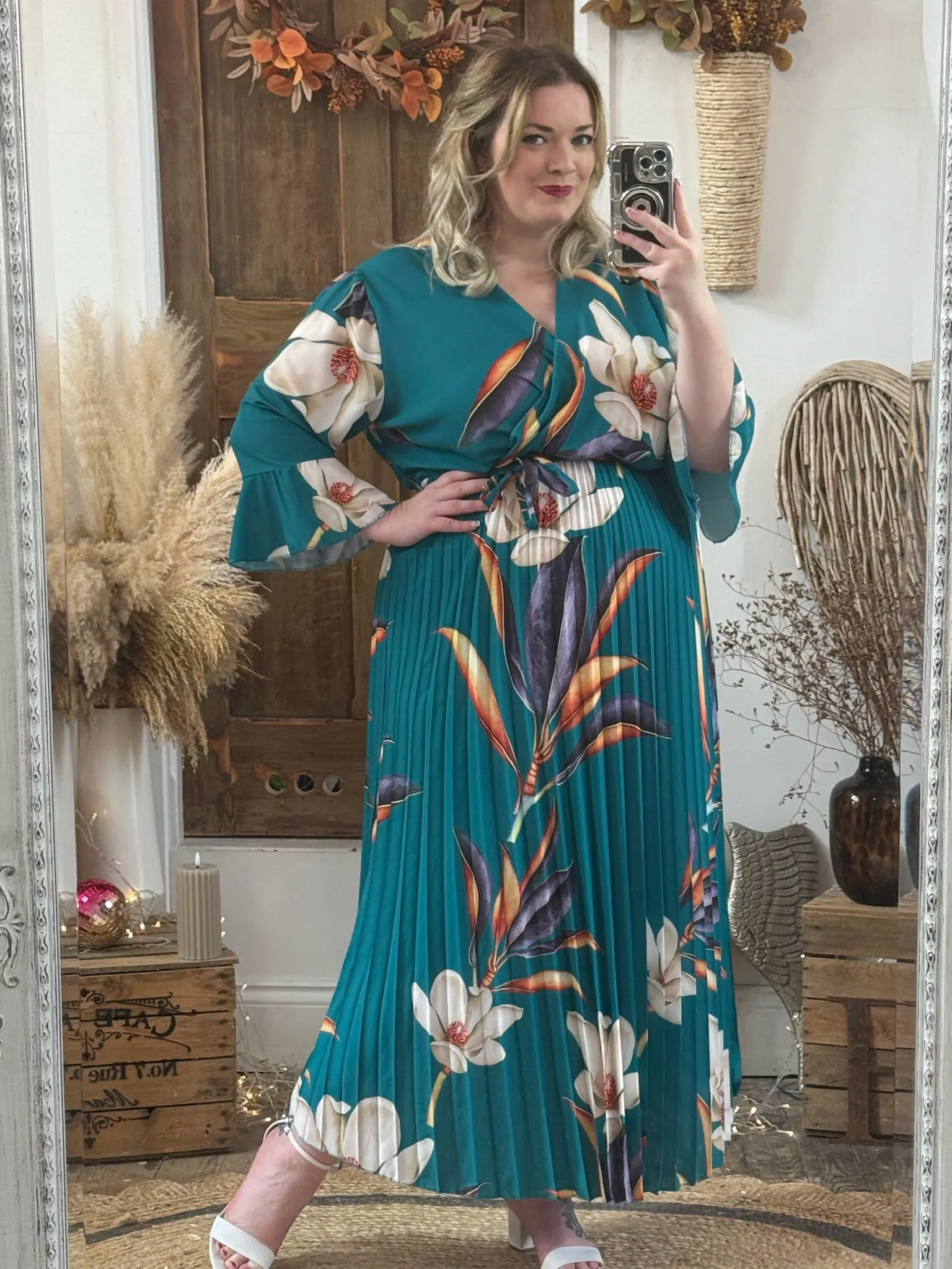 Teal Bold Floral Vienna Dress