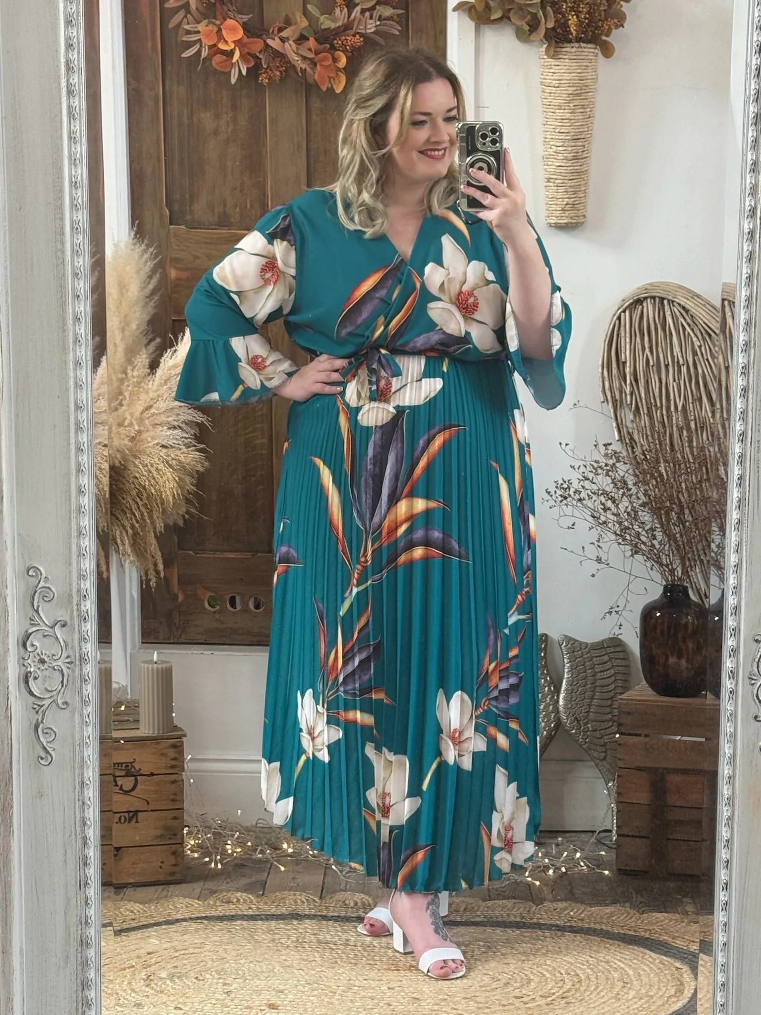 Teal Bold Floral Vienna Dress