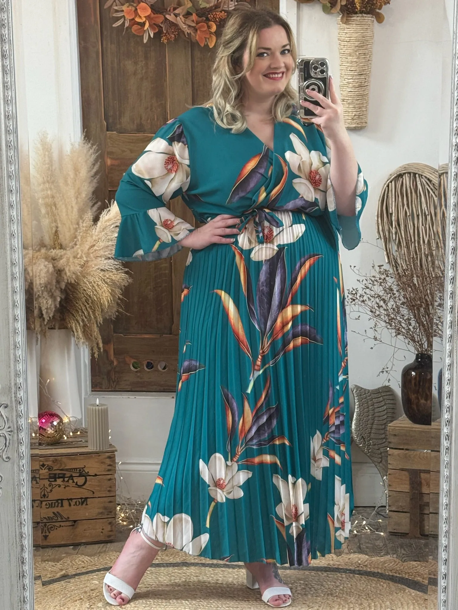 Teal Bold Floral Vienna Dress