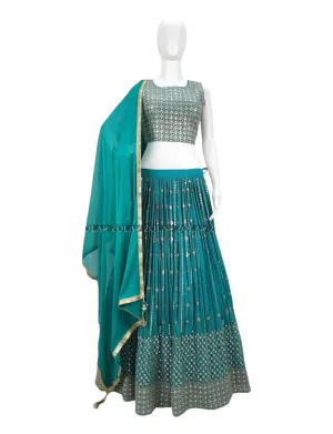 Teal embroidered lehenga blouse set