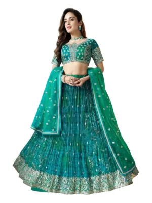 Teal embroidered lehenga set