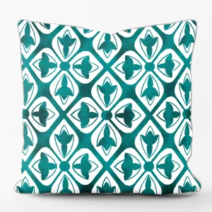 Teal Floral Tile Cushion  - Art Print Cushion