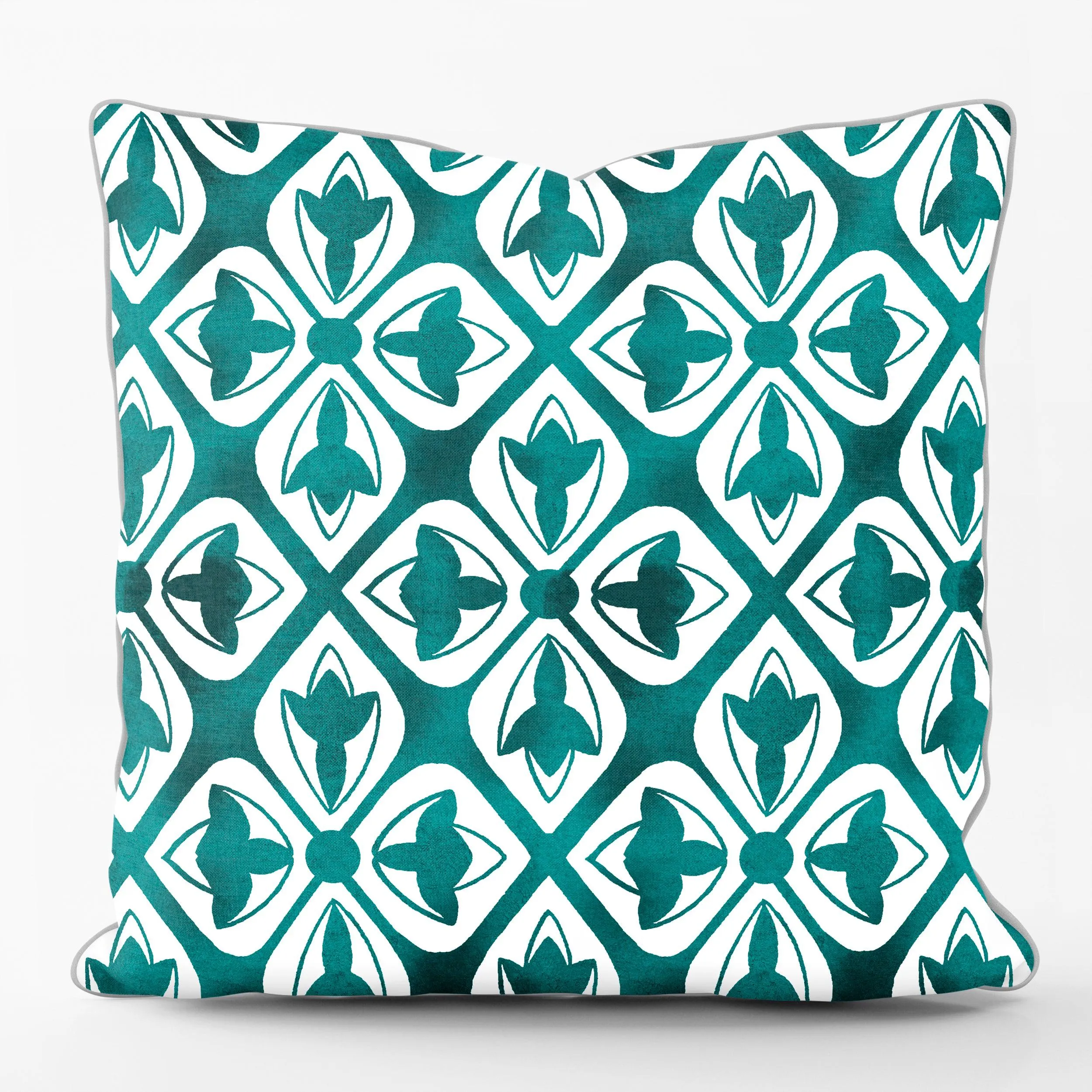 Teal Floral Tile Cushion  - Art Print Cushion