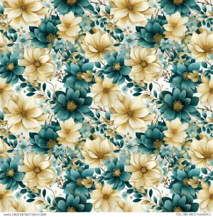 Teal Gold Flowers 2 Pattern Vinyl Sheet/Wrap