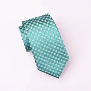 Teal Green Basketweave Light Blue Plaids & Checks Geometric Tie 3"