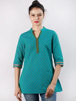 Teal Green Purple South Handloom Cotton Top With  Zari Border - T52FXXX