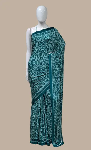 Teal Printed Sari