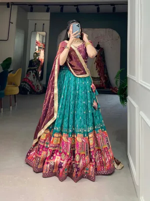 Teal Pure Viscose Jacquard Lehenga Choli with Zardosi Work