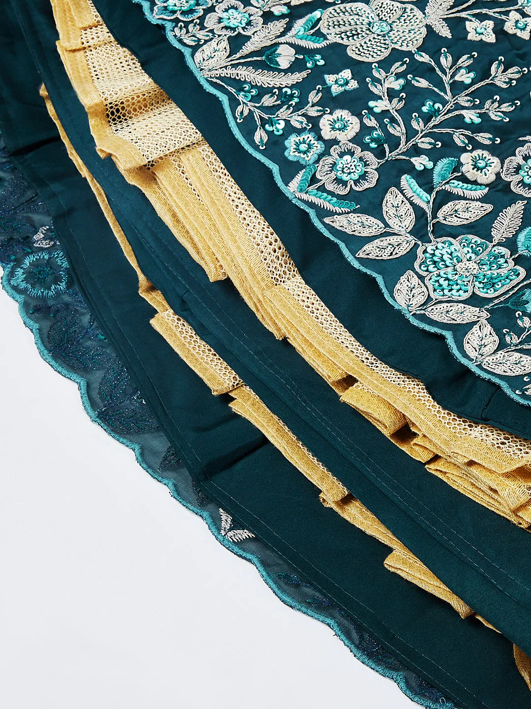 Teal Sequin and Thread Embroidery Lehenga Choli Set with Dupatta