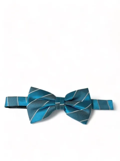 Teal Striped Silk Bow Tie