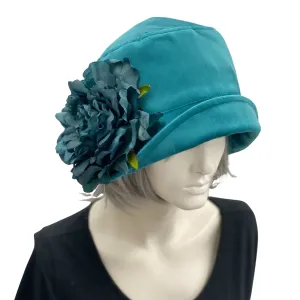 Teal Velvet Cloche Hat with Large Peony Flower | The Eleanor