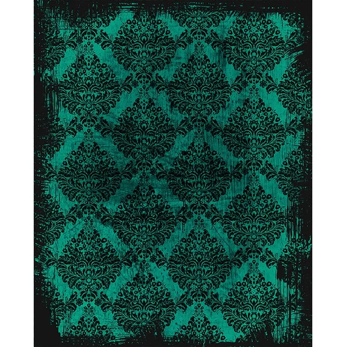 Teal/Black Grunge Damask Printed Backdrop