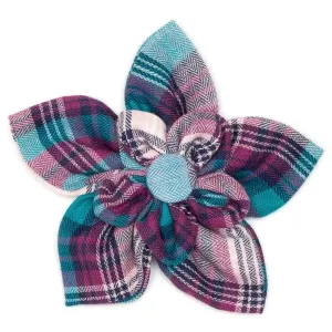 Teal/Purple Plaid Dog Collar Flower