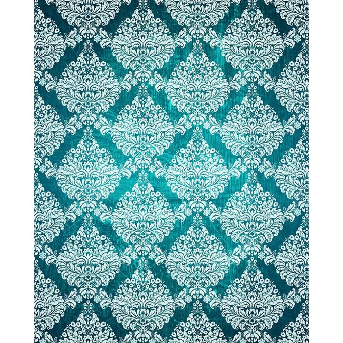 Teal/White Grunge Damask Printed Backdrop