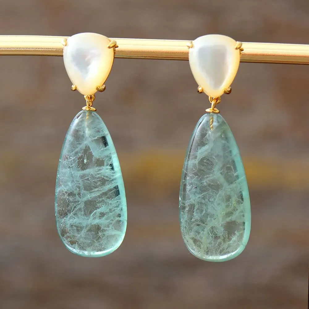 Teardrop Green Fluorite Earrings