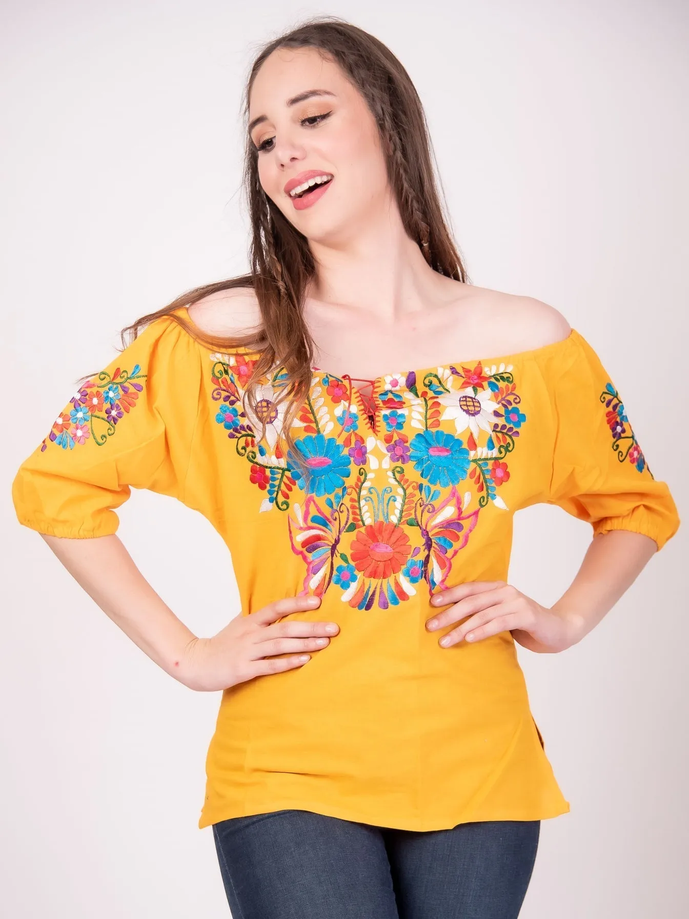 Tecali Embroidered Yellow Top