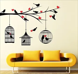 Techgifti™ 'Love Birds with Hearts' Wall Sticker (Vinyl, 50 cm x 5 cm x 0.99 cm)