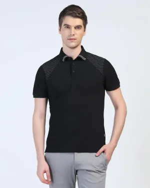 TechPro Polo Black Printed T-Shirt - Ruby