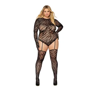 Teddy Bodystocking With Fingered Gloves - Queen Size - Black