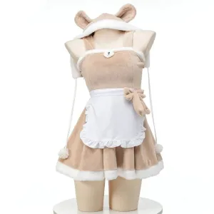 Teddy Maid Fuzzy Hooded Cosplay Dress