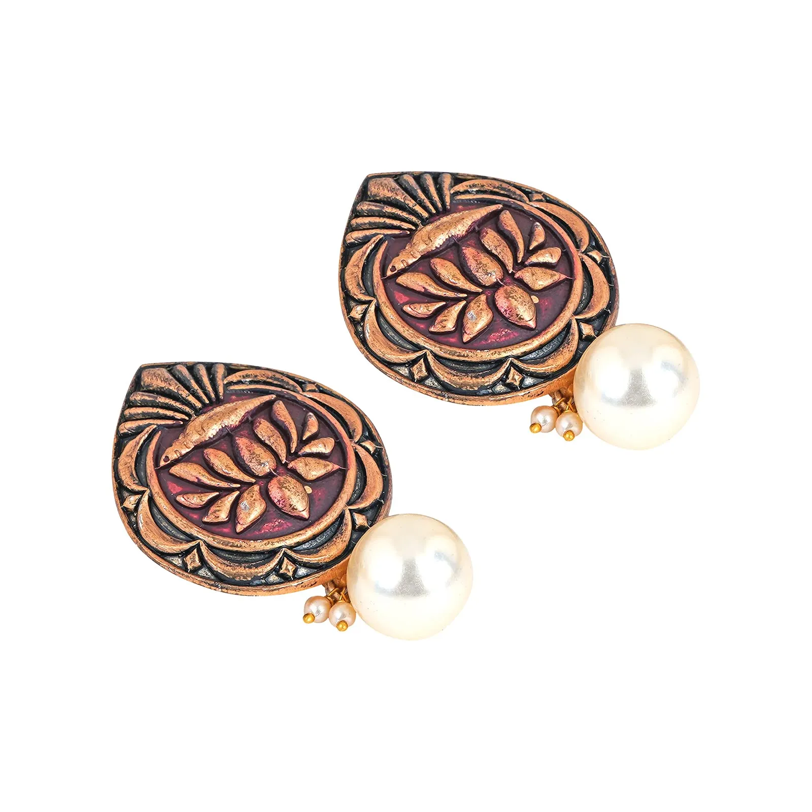 Teejh Hansooja Maroon Gold Enamel Earrings