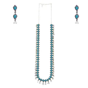 TEEJH Jagvi Blue stone Long Necklace Set For Women