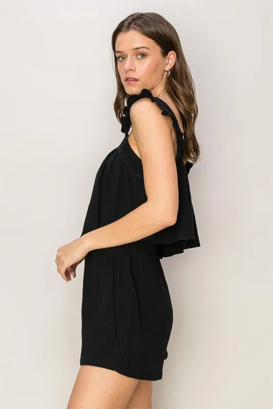 TEEK - Black Double Gauze Top Shorts Set