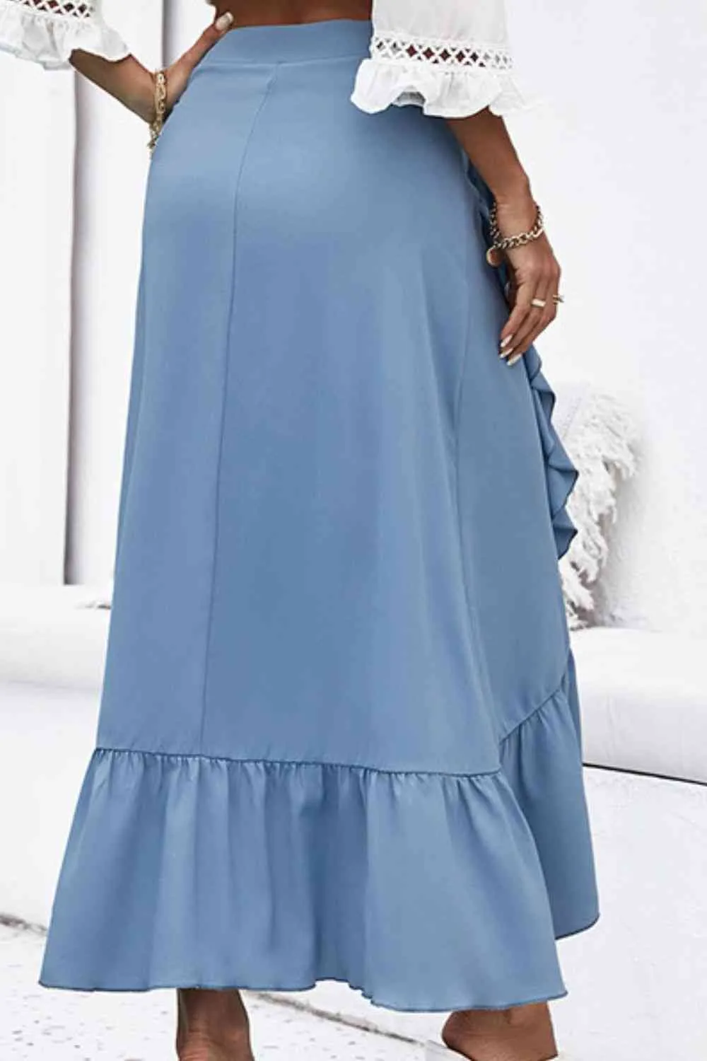 TEEK - Blue Ruffle Trim Tied Skirt