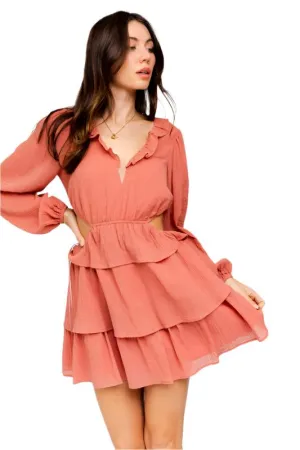 TEEK - Dusty Peach Ruffle Detail V-Shape Boning Dress