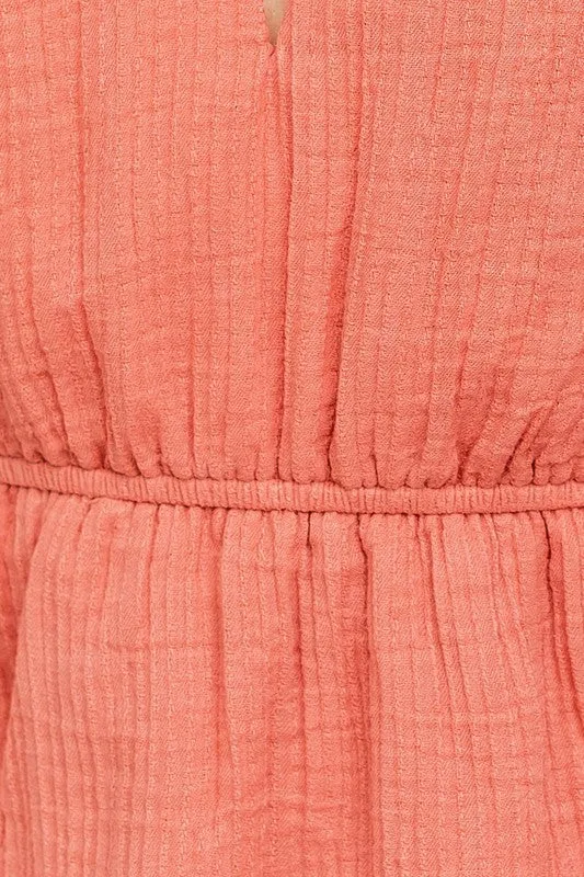 TEEK - Dusty Peach Ruffle Detail V-Shape Boning Dress